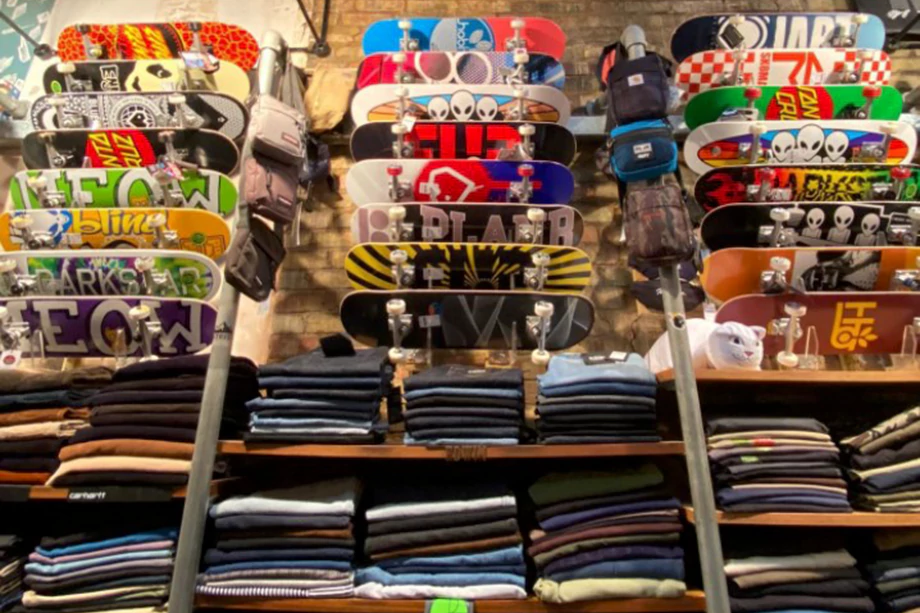 An Image in front of Natterjack’s shop with clothes and skateboard logo